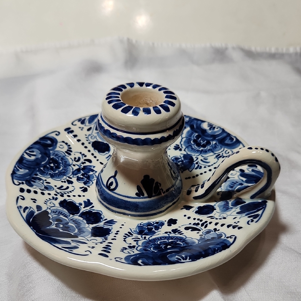 Delft Handpainted Blue and White Ceramic Candle Holder